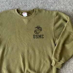 USMC Sweatshirt Mens Small Green Made USA Fleece Crewneck Pullover Marine Soffe